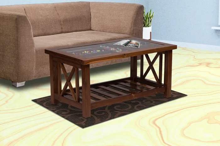 VIVDeal Glass Teak Center Table Glass Top 1